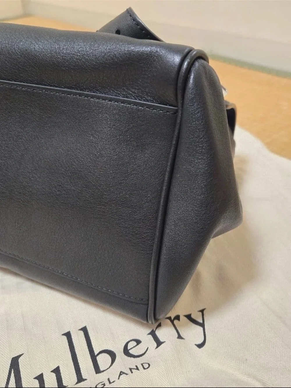 Mulberry Black Leather Satchel with White Trim